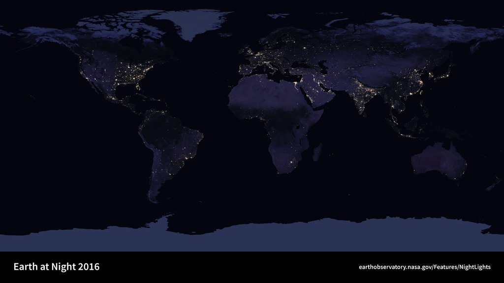 Earth at night with illuminated cities